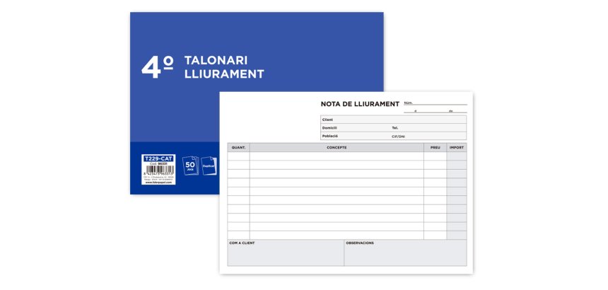 Talonario liderpapel entregas cuarto original y copia t229 apaisado texto en catalan