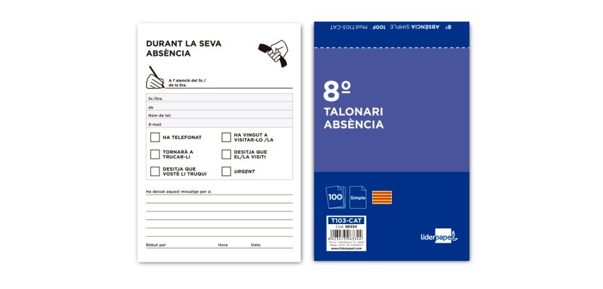 Talonario liderpapel ausentes octavo original t103 texto en catalan