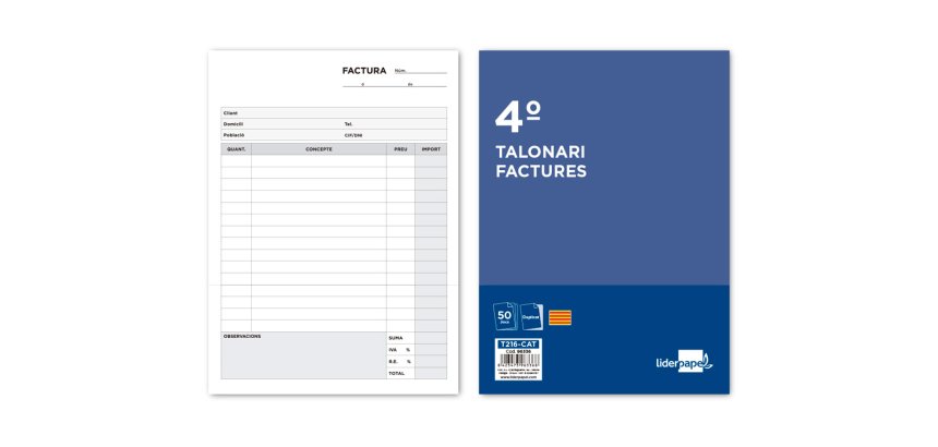 Talonario liderpapel facturas cuarto original y copia t216 con i.v.a. texto en catalan