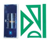 Juego escuadra y cartabon petaca faber castell metacrilato color verde