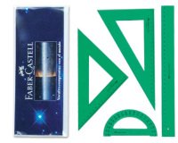 Juego escuadra y cartabon petaca faber castell metacrilato color verde