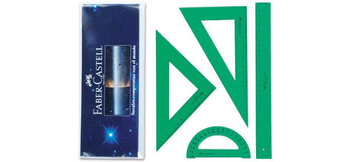 Juego escuadra y cartabon petaca faber castell metacrilato color verde