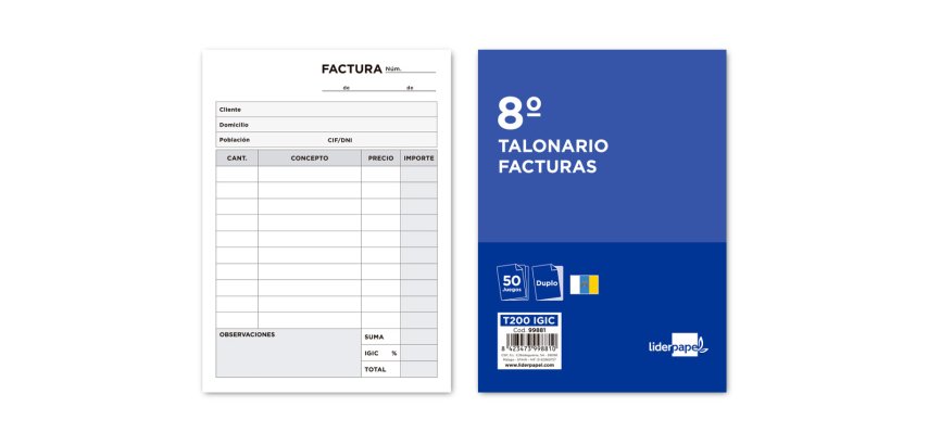 Talonario liderpapel facturas 8º original y copia t200 con i.g.i.c