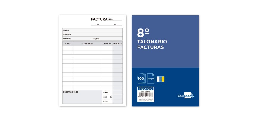 Talonario liderpapel facturas 8º original t100 con i.g.i.c.