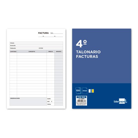 Talonario liderpapel facturas cuarto original t116 con i.g.i.c.