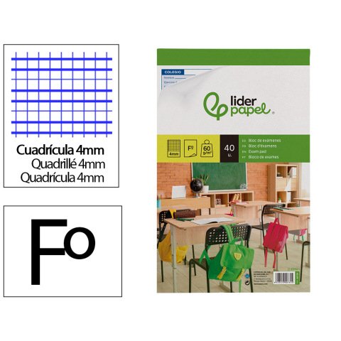 Bloc examenes liderpapel cuadro 4mm folio 40 hojas 60 g