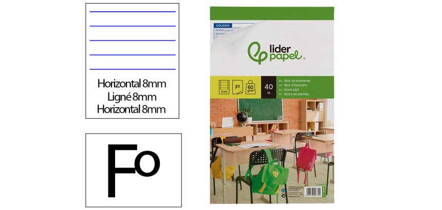 Bloc examenes liderpapel horizontal folio 40 hojas 60 g
