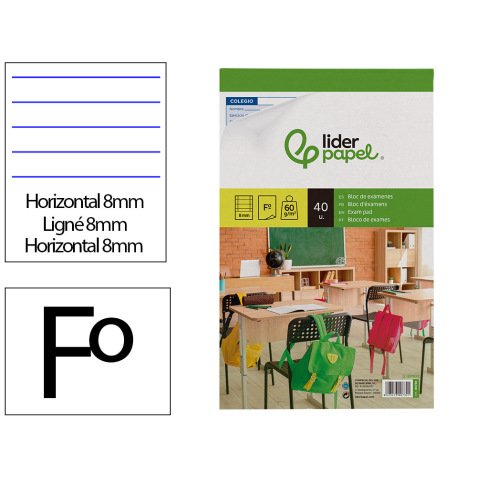 Bloc examenes liderpapel horizontal folio 40 hojas 60g/m2