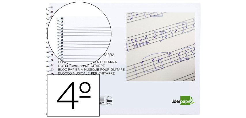 Bloc musica liderpapel para guitarra hexagrama 3 mm cuarto 20 hojas 100 g