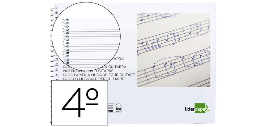 Bloc musica liderpapel para guitarra hexagrama 3 mm cuarto 20 hojas 100g/m2