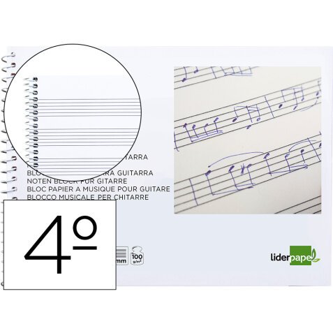 Bloc musica liderpapel para guitarra hexagrama 3 mm cuarto 20 hojas 100g/m2