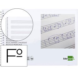 Bloc musica liderpapel pentagrama 3mm folio apaisado 20 hojas 100g/m2