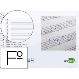 Bloc musica liderpapel pentagrama 3mm folio apaisado 20 hojas 100g/m2