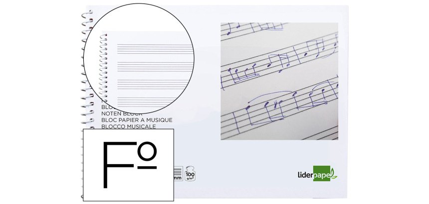 Bloc musica liderpapel pentagrama 3mm folio apaisado 20 hojas 100g/m2