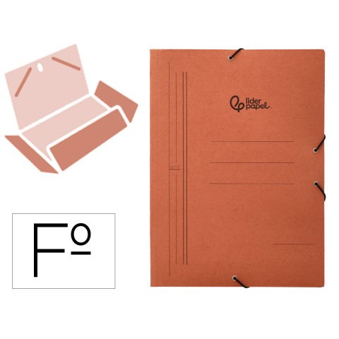 Carpeta liderpapel gomas tres solapas carton compacto folio color cuero
