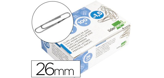 Clips liderpapel nº1,5 labiados 26 mm caja de 100 unidades