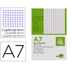 Bloc notas liderpapel cuadro 4mm a7 80 hojas 60g/m2 perforado