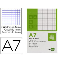 Bloc notas liderpapel cuadro 4mm a7 80 hojas 60g/m2 perforado