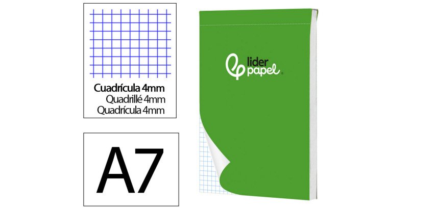 Bloc notas liderpapel cuadro 4mm a7 80 hojas 60g/m2 perforado