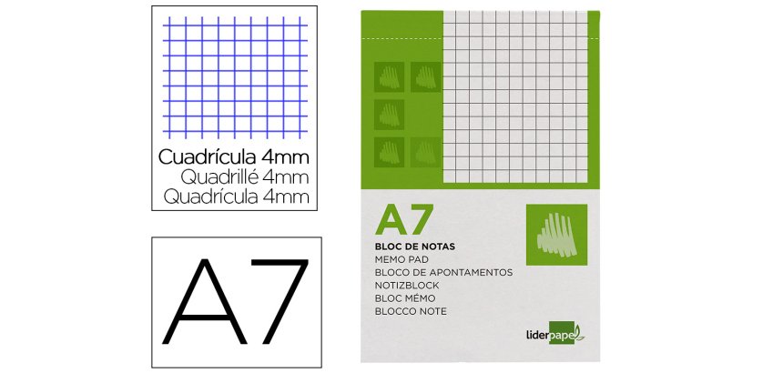 Bloc notas liderpapel cuadro 4mm a7 80 hojas 60g/m2 perforado
