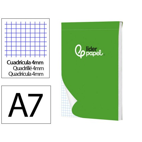Bloc notas liderpapel cuadro 4mm a7 80 hojas 60g/m2 perforado