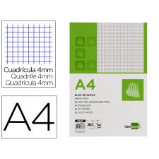 Bloc notas liderpapel cuadro 4mm a4 80 hojas 60g/m2