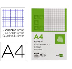 Bloc notas liderpapel cuadro 4mm a4 80 hojas 60g/m2