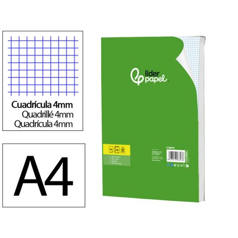 Bloc notas liderpapel cuadro 4mm a4 80 hojas 60g/m2