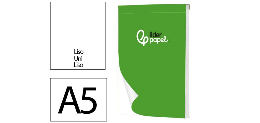 Bloc notas liderpapel liso a5 80 hojas 60g/m2 perforado