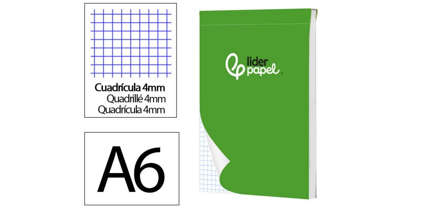 Bloc notas liderpapel cuadro 4mm a6 80 hojas 60g/m2 perforado