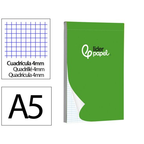 Bloc notas liderpapel cuadro 4mm a5 80 hojas 60g/m2 perforado
