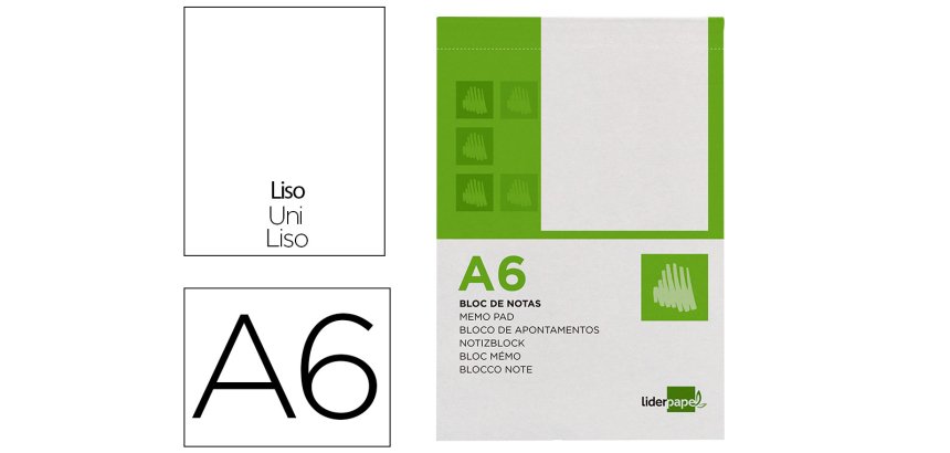 Bloc notas liderpapel liso a6 80 hojas 60g/m2 perforado