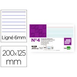 Ficha liderpapel rayada nº4 125x200 mm 180g/m2 paquete de 100 unidades