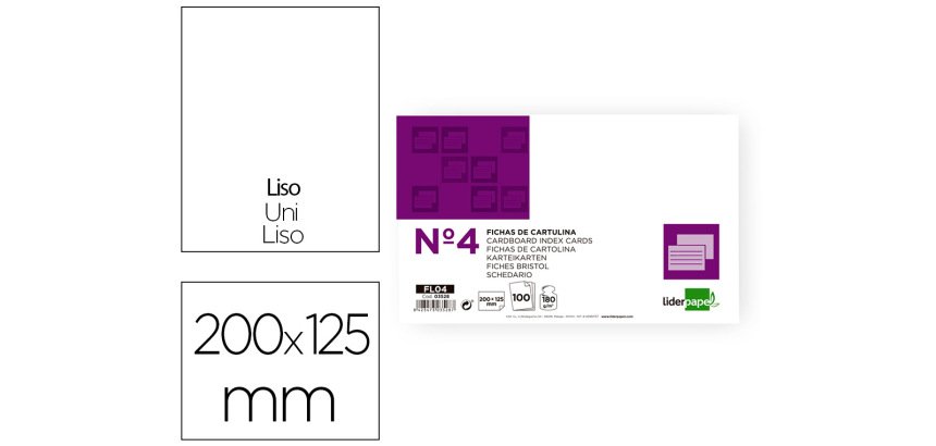 Ficha liderpapel lisa nº4 125x200mm 180gr paquete de 100 unidades