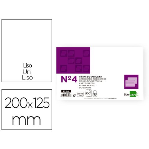 Ficha liderpapel lisa nº4 125x200mm 180gr paquete de 100 unidades