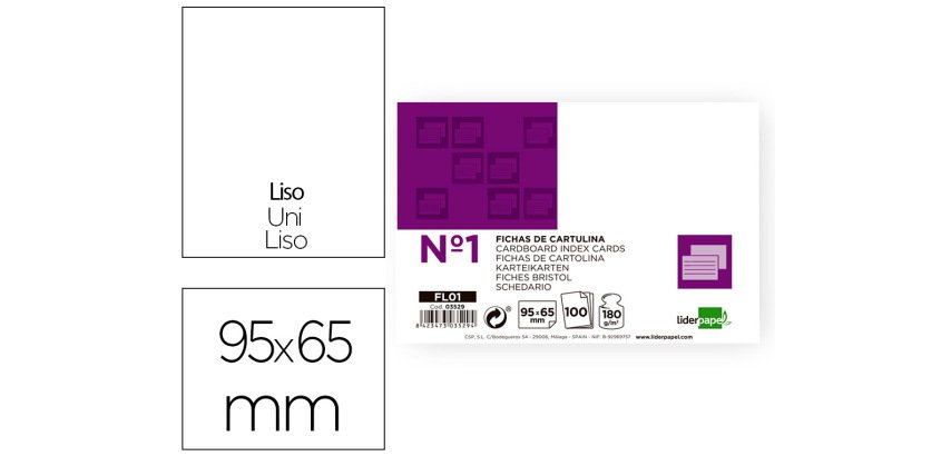 Ficha liderpapel lisa nº1 65x95mm 180gr paquete de 100 unidades