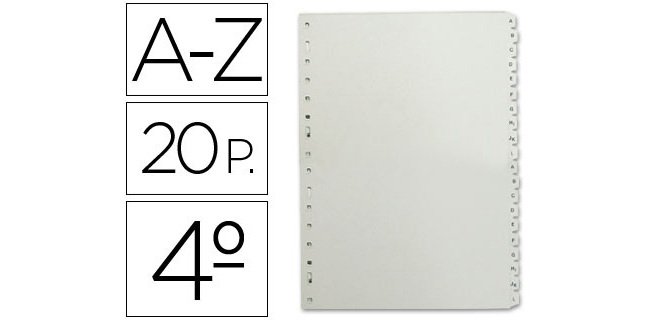 Separador alfabetico multifin 3002 plastico cuarto natural 20 pestañas 155x215 mm