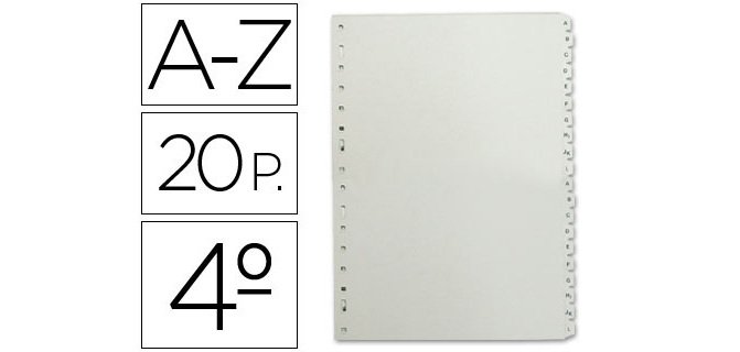 Separador alfabetico multifin 3002 plastico cuarto natural 20 pestañas 155x215 mm
