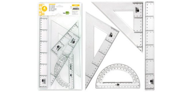 Juego escuadra y cartabon 25cm regla 30cm y semicirculo 15cm liderpapel en petaca incolora