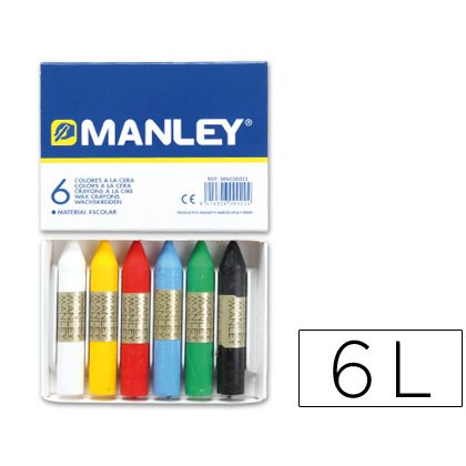 Lapices cera manley caja de 6 unidades colores surtidos