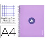Cuaderno espiral a4 micro antartik tapa forrada 120h 90 gr cuadro 5mm 5 bandas 4 taladros color lavanda