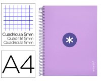 Cuaderno espiral a4 micro antartik tapa forrada 120h 90 gr cuadro 5mm 5 bandas 4 taladros color lavanda