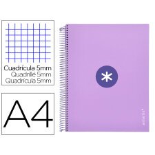 Cuaderno espiral a4 micro antartik tapa forrada 120h 90 gr cuadro 5mm 5 bandas 4 taladros color lavanda