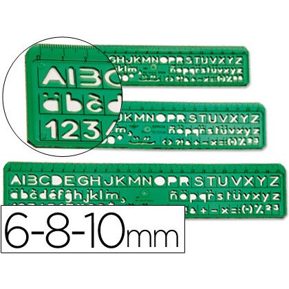 Normografo escolar domingo ferrer 6/8/10 mm plastico verde juego de 3 unidades