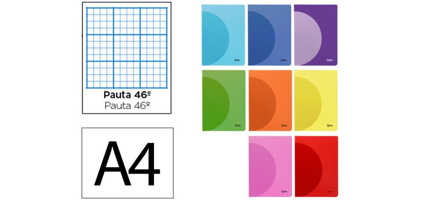 Libreta liderpapel 360 tapa de plastico a4 48 hojas 90gr rayado nº46 colores surtidos