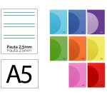 Libreta liderpapel 360 tapa de plastico a5 48 hojas 90gr pauta 5 2,5mm con margen colores surtidos