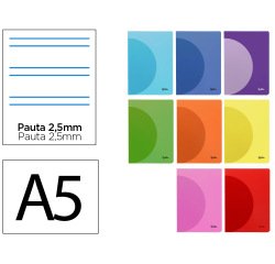 Libreta liderpapel 360 tapa de plastico a5 48 hojas 90gr pauta 5 2,5mm con margen colores surtidos