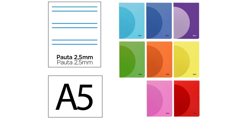 Libreta liderpapel 360 tapa de plastico a5 48 hojas 90gr pauta 5 2,5mm con margen colores surtidos