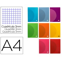 Libreta liderpapel 360 tapa de plastico a4 48 hojas 90g/m2 cuadro 3mm con margen colores surtidos