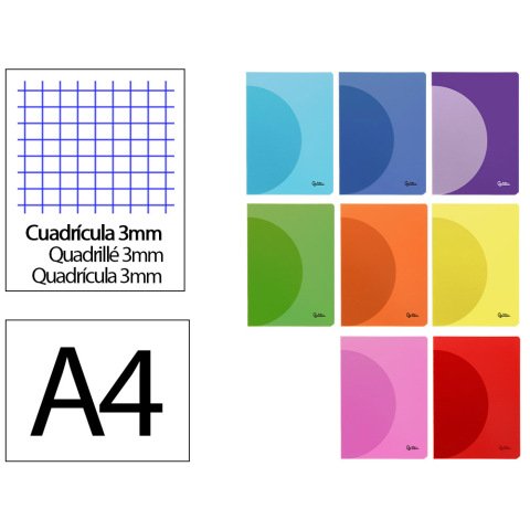 Libreta liderpapel 360 tapa de plastico a4 48 hojas 90gr cuadro 3mm con margen colores surtidos